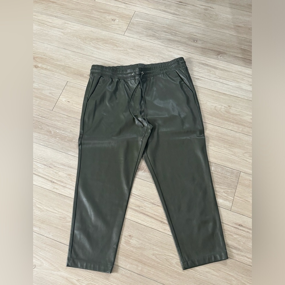Loft faux leather pants olive green worn once